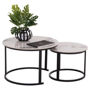 ΤΡΑΠΕΖΙ ΣΑΛΟΝΙΟΥ 2ΤΜΧ TALOS ΛΕΥΚΟ ΜΕ ΚΑΦΕ ΝΕΡΑ ΚΕΡΑΜΙΚΟ TOP HM18140.03 Φ70+Φ50