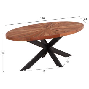 ΤΡΑΠΕΖΙ ΣΑΛΟΝΙΟΥ ΟΒΑΛ MONTANA SUPERIOR HM9906 ΞΥΛΟ ΑΚΑΚΙΑΣ-ΜΕΤΑΛΛΟ 120x61x45Υεκ.