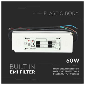 V-TAC ΤΡΟΦΟΔΟΤΙΚΟ ΑΔΙΑΒΡΟΧΟ ΠΛΑΣΤΙΚΟ SLIM 12V 60W IP67 3252