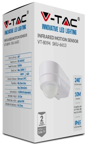 Υπέρυθρος Αισθητήρας Κίνησης Τοίχου Λευκός Αδιάβροχος 180 ° 600W 6613