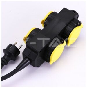 V-TAC Πολύπριζο Σούκο 4 Θέσεων με Καπάκια Αδιάβροχο IP44 3m Καλώδιο Μαύρο-Κίτρινο 8814