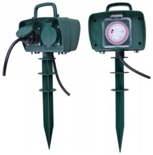 V-TAC Πολύπριζο Σούκο Καρφί Κήπου 2 Θέσεων με Καπάκια Αδιάβροχο IP44 3m Καλώδιο και Μηχανικό Χρονοδιακόπτη Πράσινο 8811