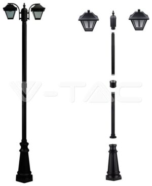 V-TAC Στύλος με Δύο Φαναράκια Κήπου 228cm με ντουι 2χΕ27 IP44 8688
