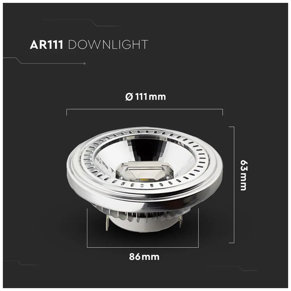 V-TAC Λάμπα LED Spot G53 AR111 COB 15W θερμό λευκό 3000K 40° αλουμίνιο σώμα 214257