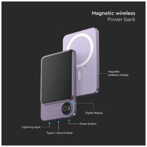V-TAC MagSafe Power Bank 5000mAh 20W με Θύρα USB-C Μωβ