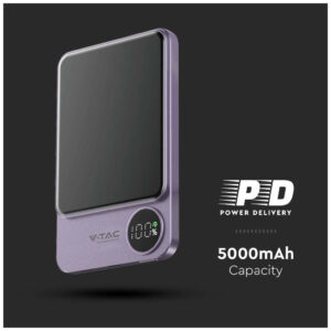 V-TAC MagSafe Power Bank 5000mAh 20W με Θύρα USB-C Μωβ