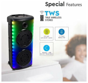 V-TAC Επαναφορτιζόμενο φορητό ηχείο 30W με ενσύρματο μικρόφωνο και χειρισμό RF (2*8inch) 7677