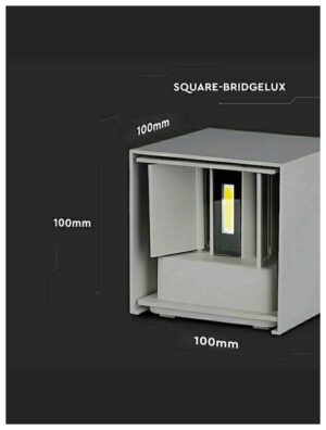 V-TAC Επιτοίχιο Φωτιστικό LED 11W 230V 5°-120° 1360lm IP65 Τετράγωνο Up-Down Γκρι Φυσικό Λευκό 218532