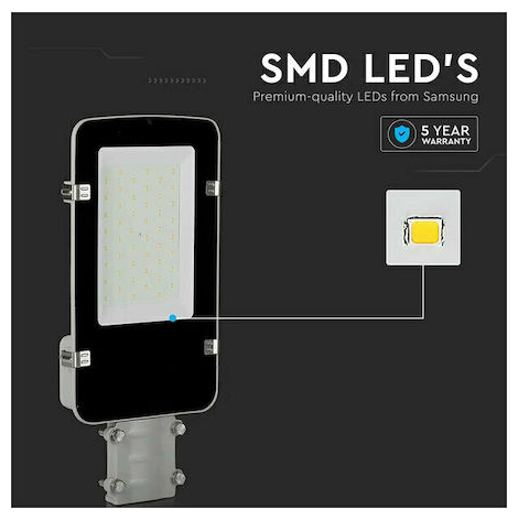 V-TAC Φωτιστικό Δρόμου LED SMD 50W 4700lm 110° Samsung Chip Ψυχρό Λευκό Γκρι Σώμα IP65 21528
