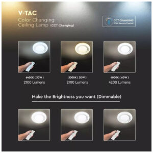 V-TAC Πλαφονιέρα LED Designer 30W/60W/30W Στρογγυλή Dimmable 3 σε 1 76011