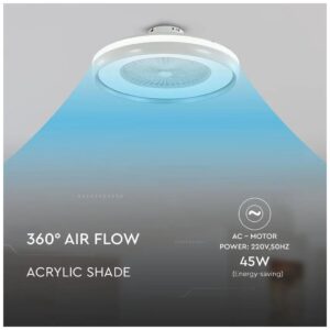 V-TAC Ανεμιστήρας οροφής LED 45W 3 σε 1 λευκό σώμα - γκρι δαχτυλίδι 7 πτερυγίων με ρύθμιση μέσω RF control 7935
