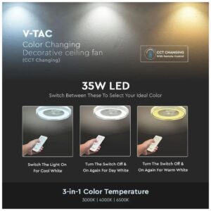 V-TAC Ανεμιστήρας οροφής LED 45W 3 σε 1 λευκό σώμα - γκρι δαχτυλίδι 7 πτερυγίων με ρύθμιση μέσω RF control 7935