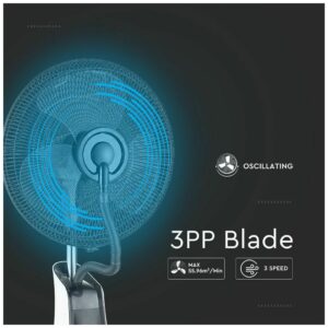 V-TAC Επιδαπέδιος τροχήλατος ανεμιστήρας υδρονέφωσης 16” 80W με 3 πτερύγια μαύρος 7936