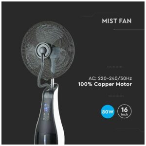 V-TAC Επιδαπέδιος τροχήλατος ανεμιστήρας υδρονέφωσης 16” 80W με 3 πτερύγια μαύρος 7936