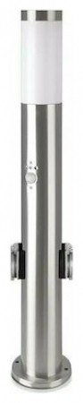 V-TAC Επιδαπέδιο Φωτιστικό Κήπου Κολωνάκι E27 60cm 100° Στρογγυλό Αδιάβροχο IP44 με Αισθητήρα Κίνησης και 2 Πρίζες Ανοξείδωτο Ατσάλι Σατινέ Νίκελ Σώμα 8977