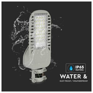 V-TAC Φωτιστικό Δρόμου LED SLIM 50W 120° 6850lm Samsung Chip Φυσικό Λευκό Γκρι Σώμα IP65 21958