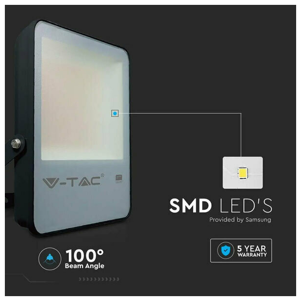 V-TAC Προβολέας LED SMD Evolution 50W 6850lm 137lm/W 100° IP65 Samsung Chip G8 High Lumen Μαύρο Σώμα Φυσικό Λευκό 20404