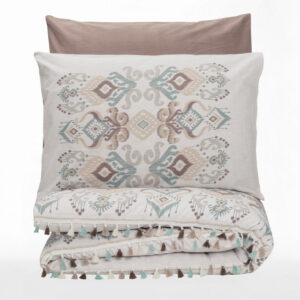 Σετ παπλωματοθήκη Asilo Cotton Box 4 τμχ Διπλή (200x220) χρώμα καφέ - λευκό