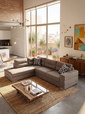 Γωνιακός καναπές Caza-Δεξιά-280φ 220β-Μπεζ