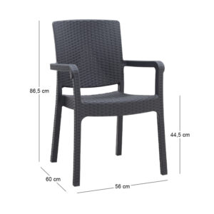 Πολυθρόνα κήπου πολυπροπυλενίου με πλέξη ραττάν χρώμα μαύρο 56x60x86,5εκ.