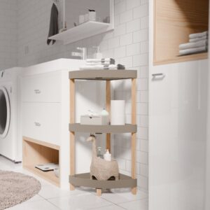 Ραφιέρα δαπέδου γωνιακή πλαστική - ξύλινη χρώμα φυσικό - μπεζ 44x32x79εκ.