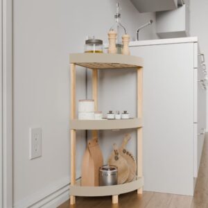 Ραφιέρα δαπέδου γωνιακή πλαστική - ξύλινη χρώμα φυσικό - μπεζ 44x32x79εκ.