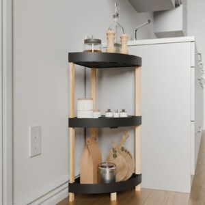 Ραφιέρα δαπέδου γωνιακή πλαστική - ξύλινη χρώμα φυσικό - μαύρο 44x32x79εκ.