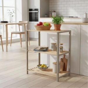 Ραφιέρα δαπέδου - Τραπεζάκι βοηθητικό ξύλινο - πλαστικό χρώμα φυσικό - μπεζ 65x29x78εκ.