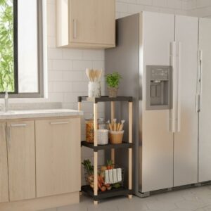 Ραφιέρα δαπέδου πλαστική - ξύλινη χρώμα φυσικό - μαύρο 28x25x72εκ.