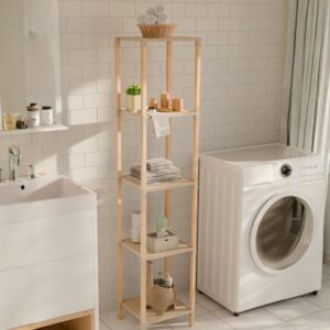 Ραφιέρα δαπέδου πλαστική - ξύλινη χρώμα φυσικό - μπεζ 28x25x137εκ.