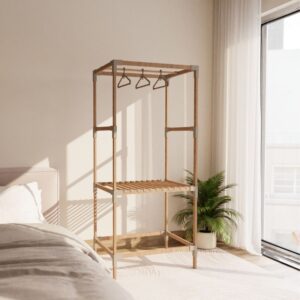 Ντουλάπα ρούχων ανοιχτή - Έπιπλο εισόδου ξύλινο - πλαστικό χρώμα φυσικό - μπεζ 75x46x156εκ.