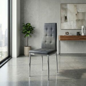 Καρέκλα τραπεζαρίας Rosa Megapap γκρι PU - μεταλλικό πόδι χρωμίου 41x48x98εκ.