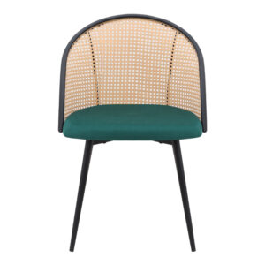 Καρέκλα τραπεζαρίας Jacob Megapap pe rattan - κυπαρισσί βελούδο - μεταλλικό μαύρο πόδι 52x50x77εκ.