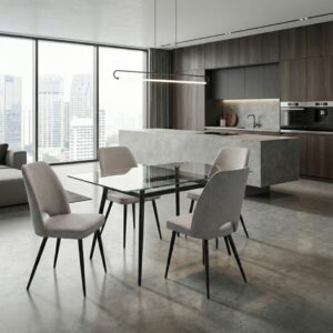 Καρέκλα τραπεζαρίας Christy Megapap ανοιχτό μπεζ ύφασμα - μεταλλικό μαύρο πόδι 47x59x90εκ.