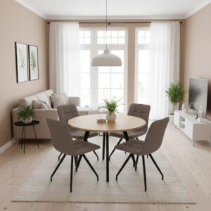 Καρέκλα τραπεζαρίας Bianca Megapap ανοιχτό μπεζ ύφασμα - μεταλλικό μαύρο πόδι 43x56x84εκ.