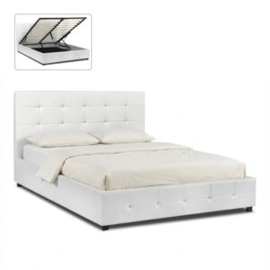 Κρεβάτι Iro Megapap από τεχνόδερμα με αποθηκευτικό χώρο χρώμα λευκό 160x200εκ.