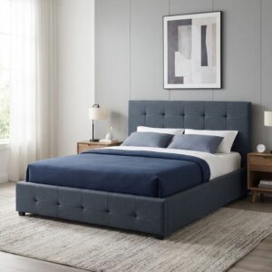 Κρεβάτι Iro Megapap υφασμάτινο με αποθηκευτικό χώρο χρώμα ανθρακί 160x200εκ.