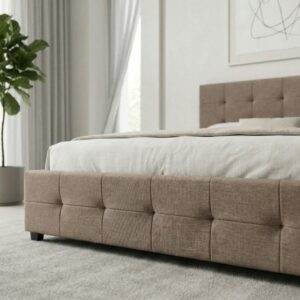 Κρεβάτι Iro Megapap υφασμάτινο με αποθηκευτικό χώρο χρώμα μπεζ - καφέ 160x200εκ.