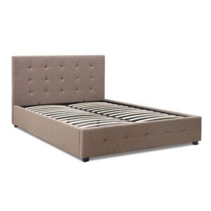 Κρεβάτι Iro Megapap υφασμάτινο με αποθηκευτικό χώρο χρώμα μπεζ - καφέ 160x200εκ.