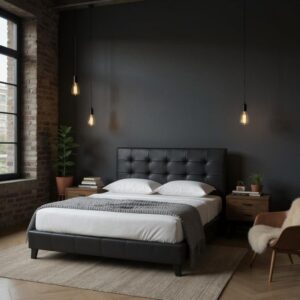 Κρεβάτι Sissy Megapap από τεχνόδερμα χρώμα μαύρο 160x200εκ.