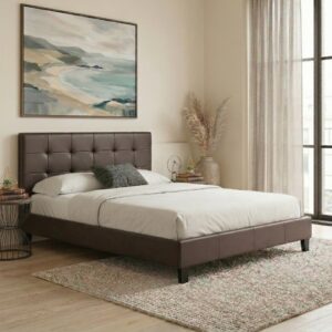 Κρεβάτι Sissy Megapap από τεχνόδερμα χρώμα καφέ 160x200εκ.