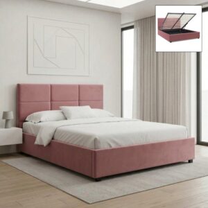 Κρεβάτι Kingston Megapap βελούδινο με αποθηκευτικό χώρο χρώμα σάπιο μήλο 160x200εκ.
