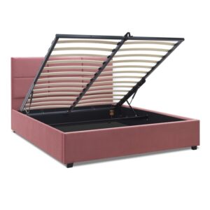 Κρεβάτι Kingston Megapap βελούδινο με αποθηκευτικό χώρο χρώμα σάπιο μήλο 160x200εκ.