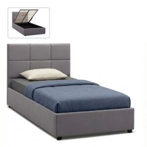 Κρεβάτι Kingston Megapap βελούδινο με αποθηκευτικό χώρο χρώμα γκρι 120x200εκ.