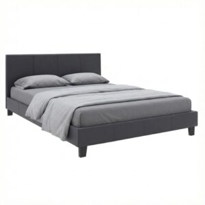 Κρεβάτι Flat Megapap από τεχνόδερμα χρώμα μαύρο ματ 160x200εκ.