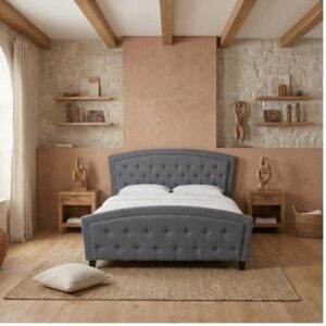 Κρεβάτι Alexia Megapap υφασμάτινο χρώμα γκρι 160x200εκ.