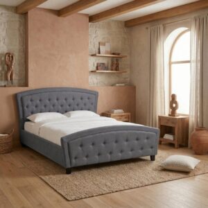 Κρεβάτι Alexia Megapap υφασμάτινο χρώμα γκρι 160x200εκ.