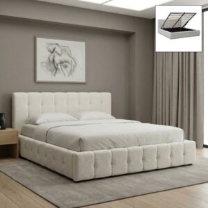 Κρεβάτι Norah Megapap μπουκλέ ύφασμα με αποθηκευτικό χώρο χρώμα ivory 160x200εκ.