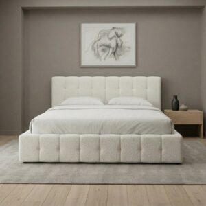 Κρεβάτι Norah Megapap μπουκλέ ύφασμα με αποθηκευτικό χώρο χρώμα ivory 160x200εκ.