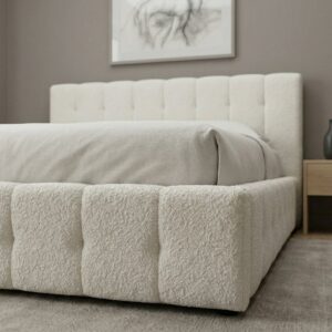 Κρεβάτι Norah Megapap μπουκλέ ύφασμα με αποθηκευτικό χώρο χρώμα ivory 160x200εκ.